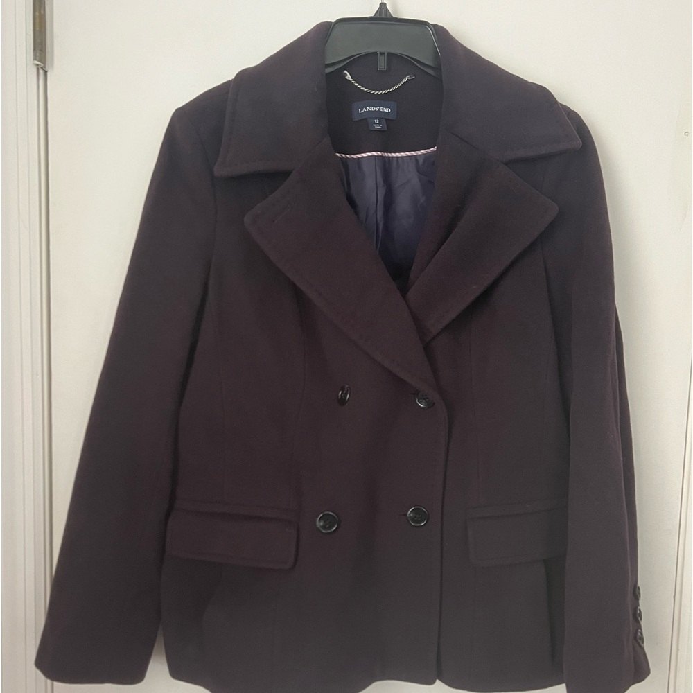 Vintage Lands End Coat SZ 12 Wine Wool